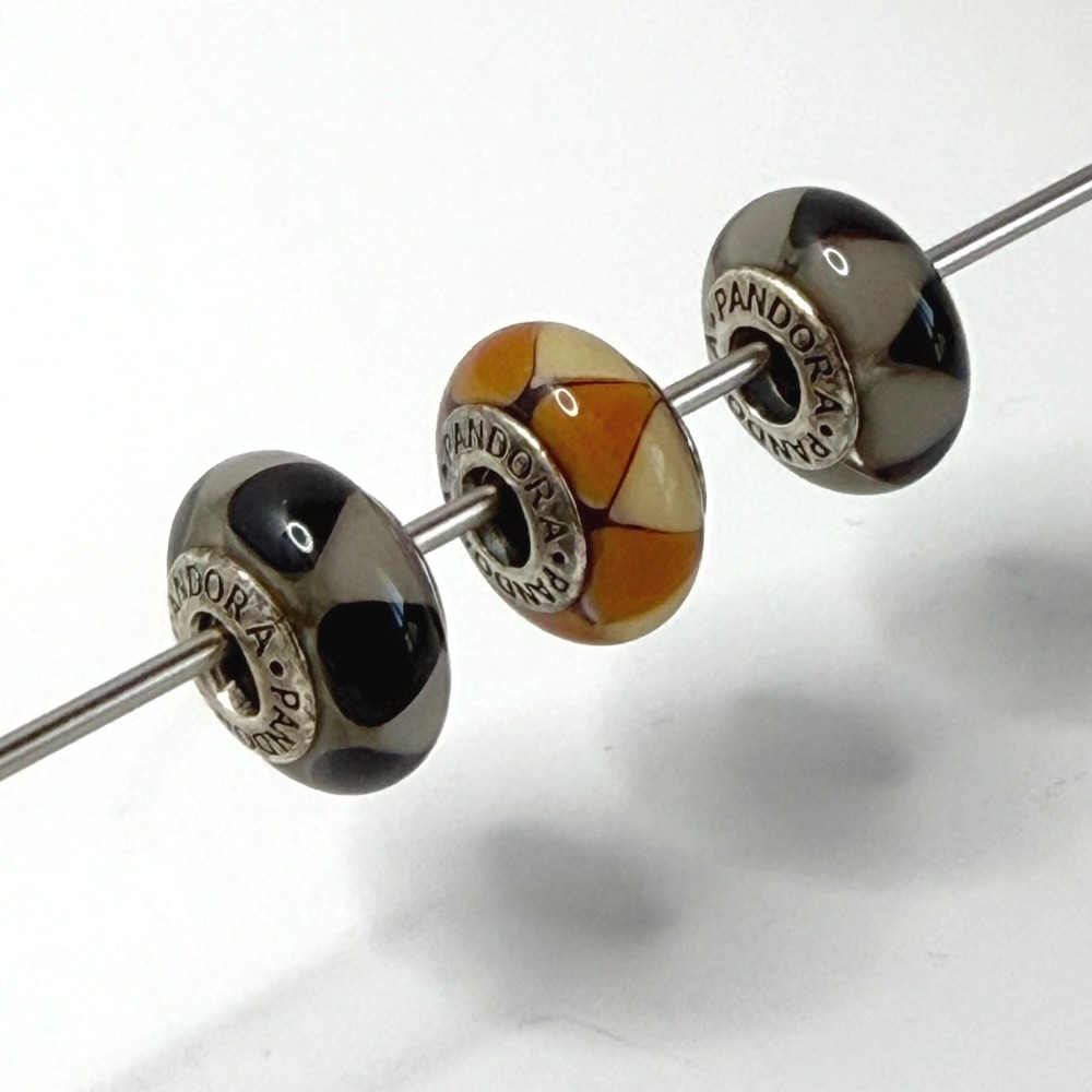 Pandora Murano Glass Charm Set Black Orange Mosaic OS